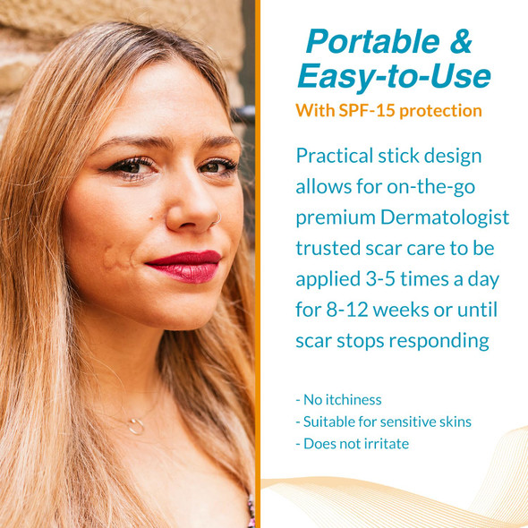 Spf-15 Silicone Scar Gel Stick, Premium Grade Silicone Gel For Scars, After Surgery Scar Reduction, Mess Silicone Stick For C Section, Keloids & Surgical Scars, 17G