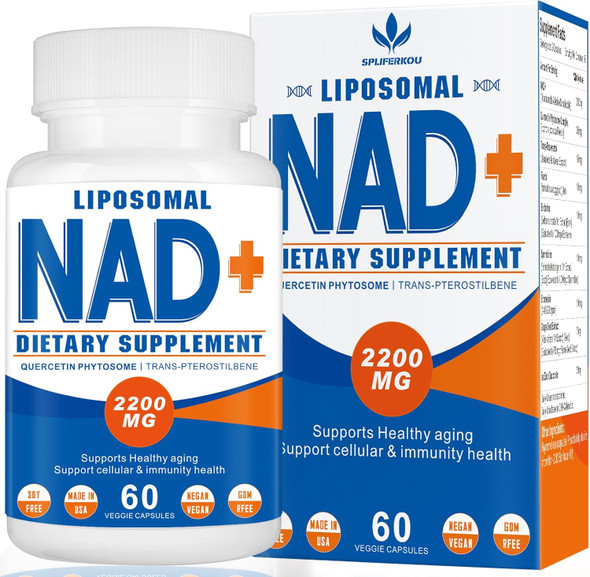 2200Mg Liposomal Nad+ Supplement - Nad Booster For Men And Women, Enhances Cell Energy & Aging Defese, 60 Capsules