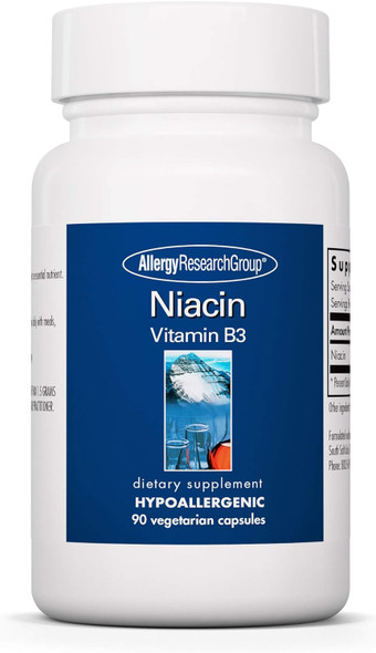 Allergy Researcg Group Niacin Supplement - Vitamin B3 For Men & Women, Niacin With Flush, Nicotinic Acid, Nad, 250Mg Vegetarian Capsules - 90 Count