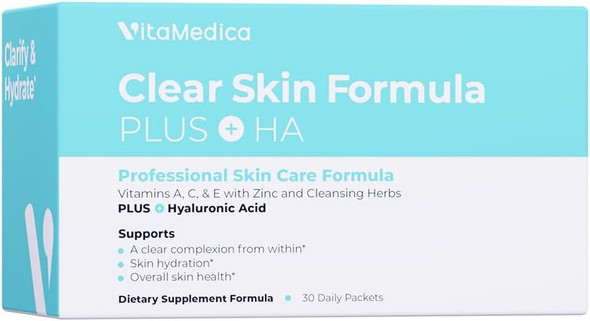 Vitamedica Clear Skin Formula +Ha - Daily Supplements Packets, 30-Count