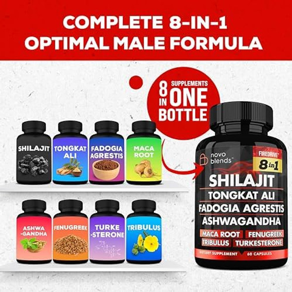 Shilajit 3000Mg Tongkat Ali 15,000Mg Fadogia Agrestis 1000Mg Maca Root 2000Mg Ashwagandha 4000Mg Fenugreek 1500Mg Tribulus Terrestris 500Mg Turkesterone 500Mg, 8-In-1 Supplement Blend For Men