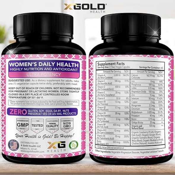 Vegan Women'S Daily Multivitamin 50 Plus With Organic Wholefood Based Natural Ingredients, Ginger, Maca, Multi-Vitamin B Complex & More - Energy Support, Immune System Booster -90 Capsules