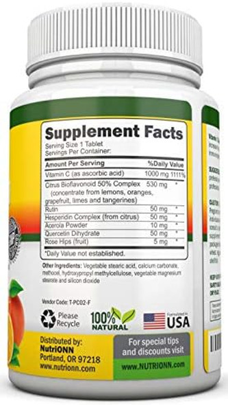 Super Vitamin C Complex - 1695Mg - 180 Tablets - With 530 Mg Natural Citrus Bioflavonoids, Rose Hips, Rutin, Quercetin & Hesperidin For Increased Absorption - Advanced Immune Support - Non-Gmo