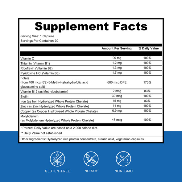 Dr. Wholeness Blood Vitality - Daily Iron Supplement And Multivitamin - Boost Ferritin And Energy, Most Effective Iron Supplement, High Potency, Non Constipating, No Nausea, And Bioavailable - 30 Caps