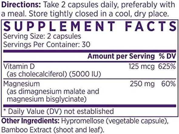 Naomi Activated Vitamin D3 5000 Iu (125 Mcg) Supplement With Magnesium For Strong Bones, Teeth, Muscle, Immune And Mood Support, Non-Gmo, Gluten Free, 60 Veggie Caps, 30 Day Supply