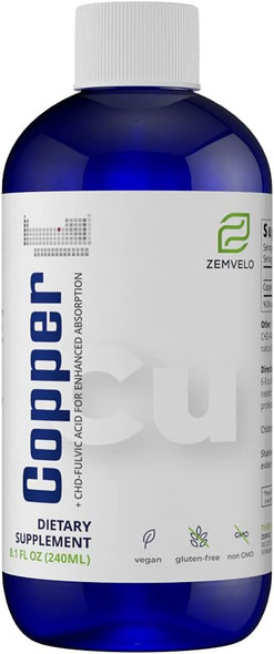 Liquid Ionic Chelated Copper  Natural Elixir For Healthy Connective Tissue  Healthy Hair, Skin, Nails & Collagen  Healthy Iron Levels  Mood Balance  96 Day Supply