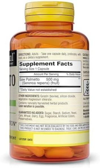 Mason Natural Saw Palmetto 500 Mg - Promotes Healthy Prostate Function, Dht Blocker, May Relieve Urinary Frequency Issues, 90 Capsules