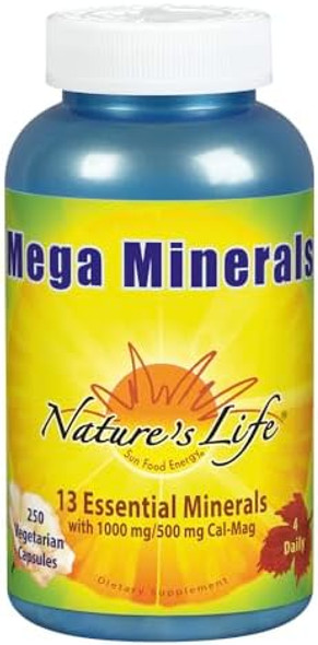 Nature'S Life Mega Minerals Complex  Complete Multi Mineral + Vitamin D Supplement  250 Vegetarian Capsules