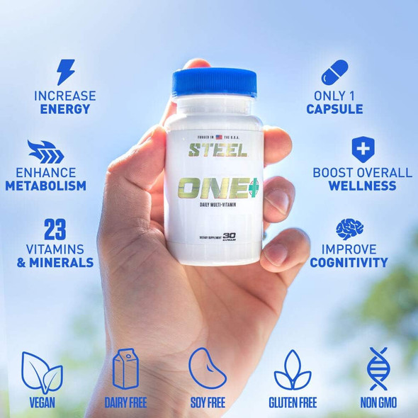 Steel Supplements One+  Once Daily Multivitamin For Men And Women  Mineral Supplement For Immunity And Vitality  Vitamins A B C D E, Biotin, Spectra, Zinc, Magnesium  30 Day Supply