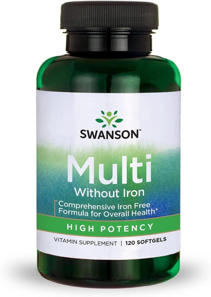 Swanson Multi Without Iron Multivitamin Health Supplement Iron-Formula 120 Softgels Sgels