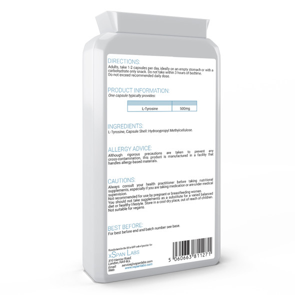 Xspanlabs L-Tyrosine 500mg 120 Capsules - High Quality Pure Amino Acid
