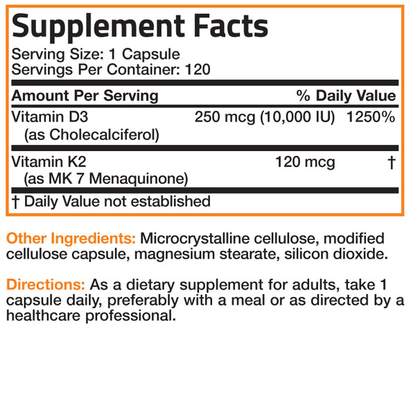 Bronson Vitamin K2 MK-7 Plus Vitamin D3 Extra Strength 120 Count