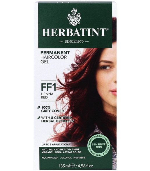 Herbatint Permanent Haircolor Gel FF1 Henna Red Alcohol FreeVegan 100% Grey Coverage - 4.56 oz
