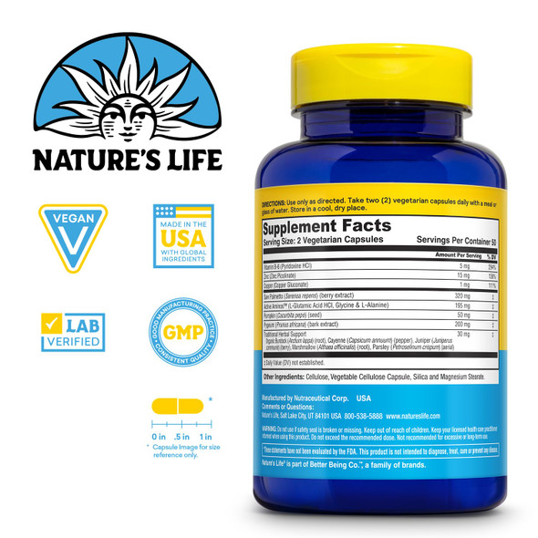 Nature's Life Prostate Maintain - Prostate Support Supplement for Men's Health - Saw Palmetto, Pygeum Herbal Complex and Zinc Supplements 100 Vegetarian Capsules