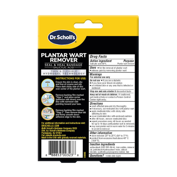 Dr. Scholl's Plantar WART Remover HYDROGEL Bandage 12 Discs 10 Cushions Immediate Cushioning Pain Relief Ultra-Thin Maximum Strength 12 Treatments