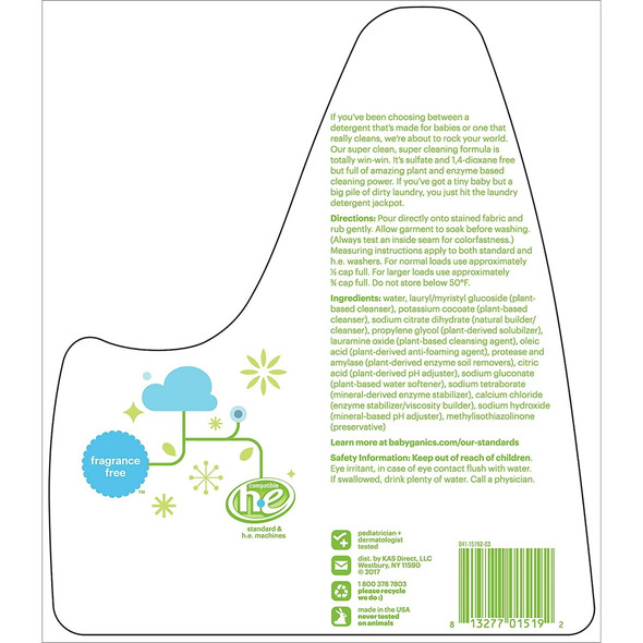Babyganics 3X Baby Laundry Detergent Fragrance Free 60oz