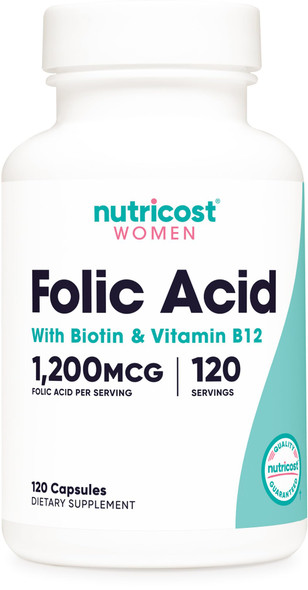 Nutricost Folic Acid for Women (Vitamin B9) 1200 mcg 120 Capsules