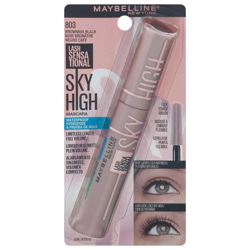 Maybelline Lash Sensational Sky High Waterproof Mascara Makeup  Volumizing  Lengthening  Defining  Curling  Multiplying  Buildable Formula  Brownish Black  1 Count (Pack Of 2)
