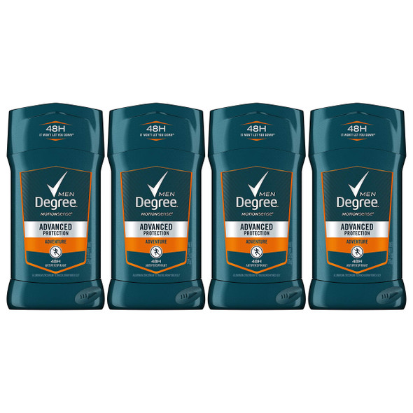 Degree Men 48-hour Antiperspirant Feel Fresh and Stay Dry Adventure with Deodorant to stop Odor and Wetness 2.7 oz -Pack of 4