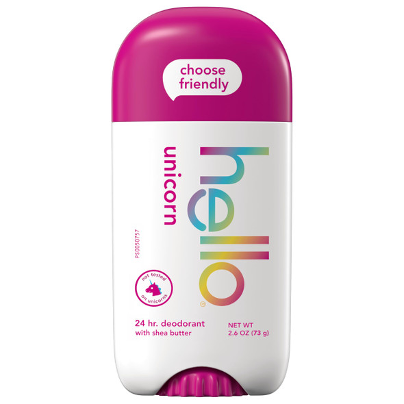 Hello Unicorn Deodorant 24 Hour Odor Protection No Aluminum + No Baking Soda Vegan & Parabens Free 2.6 Oz