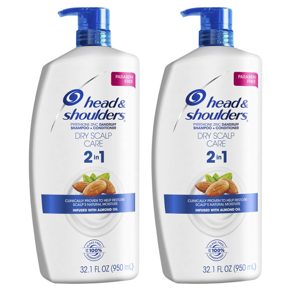 Head and Shoulders Shampoo and Conditioner 2 in 1, Anti Dandruff Treatment, Dry Scalp Care, 32.1 fl oz, Twin Pack