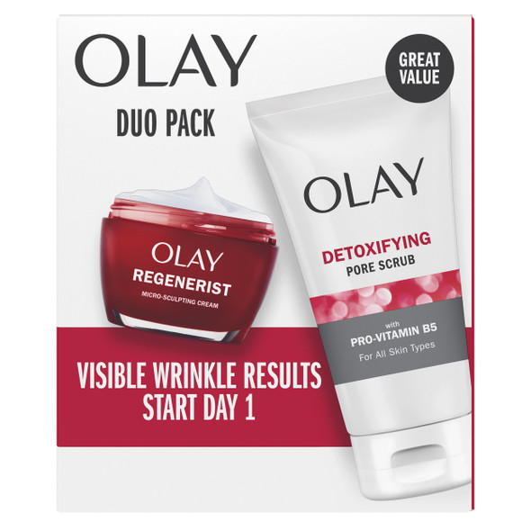 Olay Face Wash Regenerist Advanced Anti-Aging Pore Scrub Cleanser (5.0 Oz) And Micro-Sculpting Face Moisturizer Cream (1.7 Oz) Skin Care Duo Pack Total 6.7 Ounces