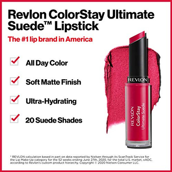 Revlon Lipstick Colorstay Ultimate Suede Lipstick High Impact Lip Color With Moisturizing Creamy Formula Infused With Vitamin E 025 Socialite 0.09 Oz