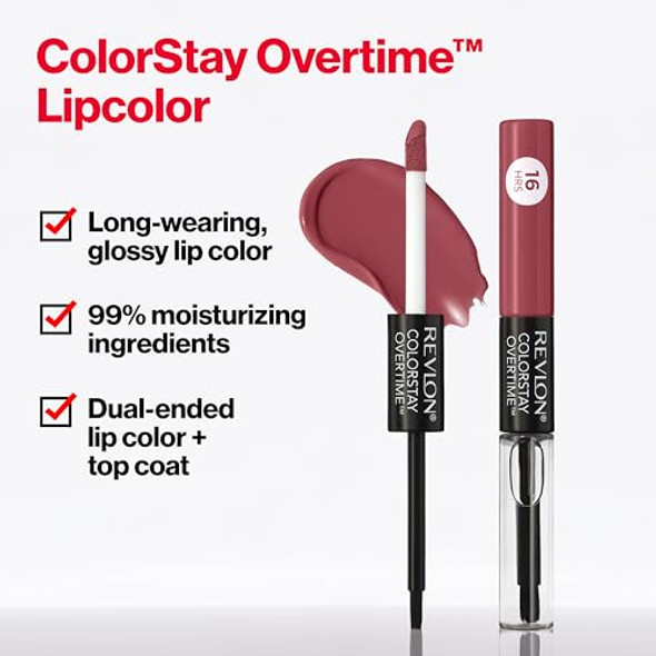 Revlon Liquid Lipstick With Clear Lip Gloss Colorstay Overtime Lipcolor Dual Ended With Vitamin E 140 Ultimate Wine 0.07 Fl Oz