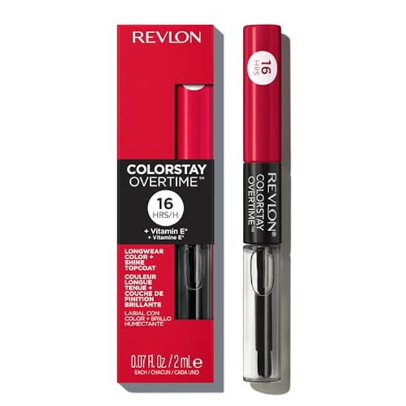 Revlon Liquid Lipstick With Clear Lip Gloss Colorstay Overtime Lipcolor Dual Ended With Vitamin E 040 Forever Scarlet 0.07 Fl Oz Revlon Liquid Lipstick With Clear Lip Gloss Colorstay Overtime Lipcolor Dual Ended With Vitamin E 040 Forever Scarlet 0.07 Fl Oz