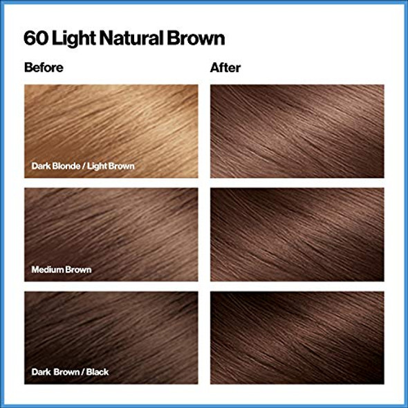 Revlon Permanent Hair Color Permanent Hair Dye Total Color With 100% Gray Coverage Clean & Vegan 60 Light Natural Brown 3.5 Oz