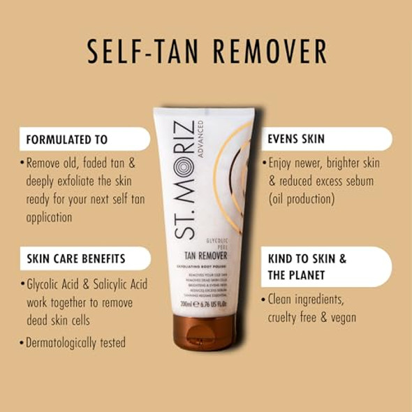 St Moriz Advanced Glycolic Peel Self Tan Remover - Exfoliating Self Tan Eraser Scrub With Glycolic Acid - Removes Old Self Tanner & Dead Skin Cells - Gentle On Skin (6.76 Fl Oz)