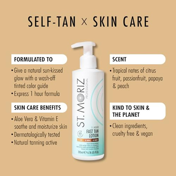 St Moriz Professional 1 Hour Fast Self Tanner Lotion - Light To Dark Self Tan - Express Fake Tan - Cruelty- Sunless Instant Self Tanning Lotion - With Aloe Vera & Vitamin E (6.76 Fl Oz)