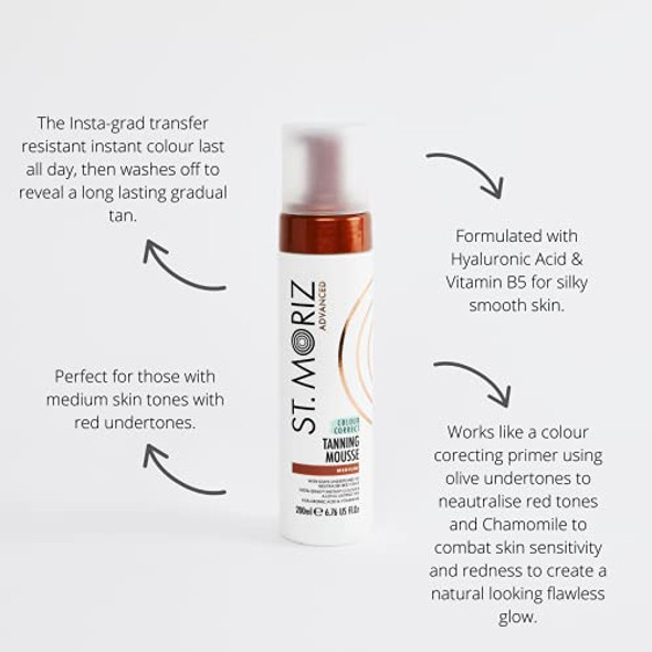 St. Moriz Advanced Color Correcting Self Tanner Mousse In Medium With Tanning Mitt Bundle - 7.78 Fl Oz - Color Correcting Instant Self Tanning Foam For Face & Body - Long Lasting & Streak