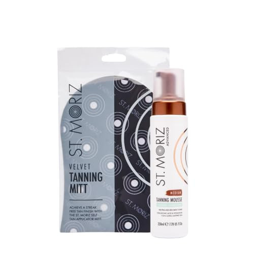 ST. MORIZ Advanced Color Correcting Self Tanner Mousse in Medium with Tanning Mitt Bundle - 7.78 Fl Oz - Color Correcting Instant Self Tanning Foam for Face & Body - Long Lasting & Streak