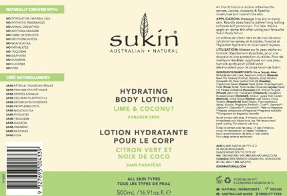Sukin Lime & Coconut Scent Hydrating Body Lotion For Women For All Skin Type Paraben 16.91 Fluid Ounces (Pack Of 1)