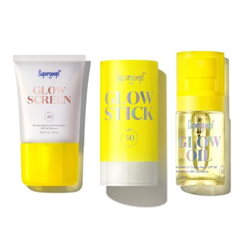 Supergoop Glow Kit - Includes Glowscreen SPF 40 (0.5 oz) Full-Size Glow Stick SPF 50 (0.7 oz) and Glow Oil SPF 50 (1.0 fl oz)