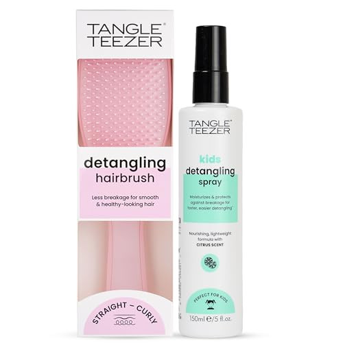 Tangle Teezer Hair Detangler Spray & Ultimate Detangler Hairbrush Duo With Sulfate- Spray & Millennial Pink Brush For All Hair Types