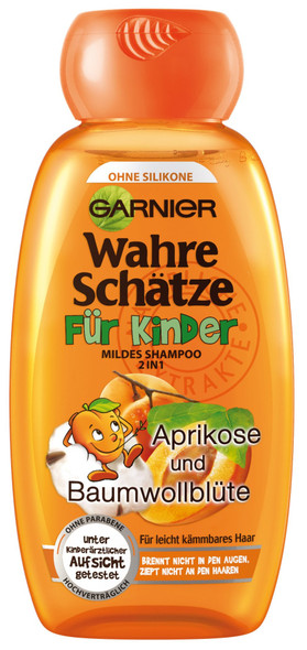 Garnier 2-in-1 True Treasures Mild Shampoo for Children Cleans Especially Gentle Does Not Burn in the Eyes, Parabens and Silicone, Pack of 3 (3 x 250 ml)