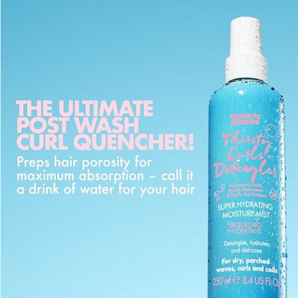 Umberto Giannini Thirsty Curls Detangler Super Hydrating Moisture Mist 8.4 Fl Oz - Leave-In Conditioner Detangling Hair Spray For Dry 2A-4C Curly Wavy & Coily Hair - Vegan & Cruelty-