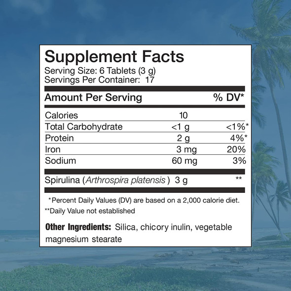 Nutrex Hawaii, Pure Hawaiian Spirulina 500 mg, Vegan, Supports Immune System, Heart, Cells and Energy, 100 Tablets