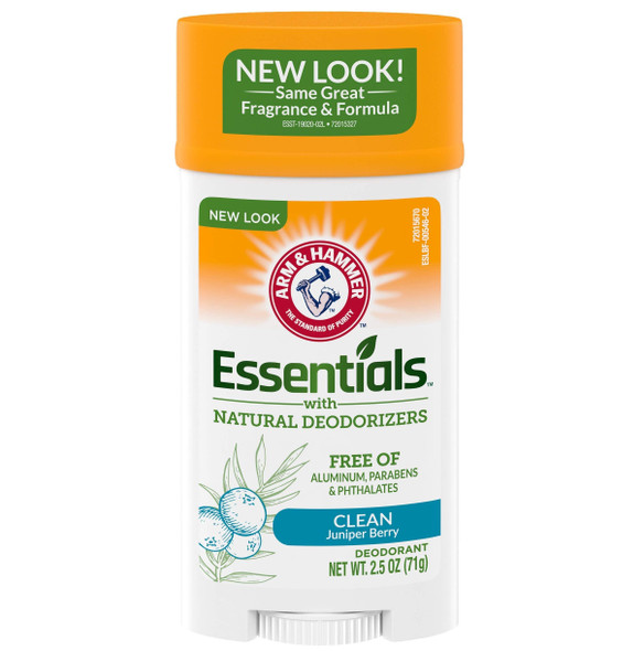 ARM & HAMMER Essentials Solid Deodorant, Clean(Juniper Berry), Wide Stick, 2.5 oz. (Pack of 3)