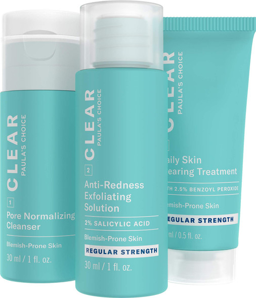 Paula's Choice CLEAR Regular Strength Acne Travel Kit, 2% Salicylic Acid & 2.5% Benzoyl Peroxide for Acne, Redness Relief, Two Week Trial Size