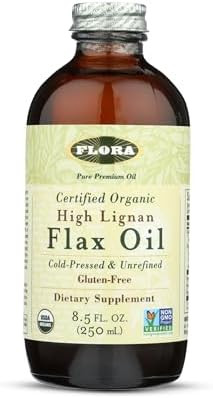 Flora High Lignan Flax Oil Provides Benefits Of Essential Fatty Acids (Efas) With Lignans Contains Omega3 6 & 9 Organic Nongmo & Gluten Keep Chilled 8.5 Fl. Oz. Glass Bottle