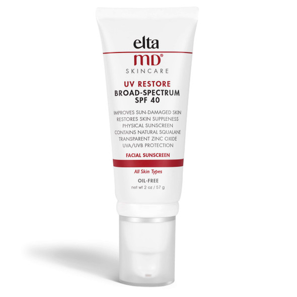 EltaMD UV Restore Anti-Aging Face Sunscreen Broad-Spectrum SPF 40, Mineral Sunscreen Moisturizer to Improve Sun Damaged Skin, Oil Free, Fragrance Free, Non Greasy,2 fl. oz.