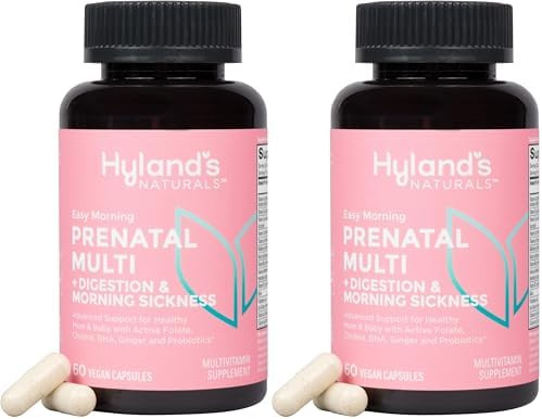 Hyland'S Easy Morning Prenatal Multivitamin And Digestive Health And Morning Sickness Relief 60 Vegan Capsules With Folate Choline Zinc Ginger Root Prebiotics And Algae Dha
