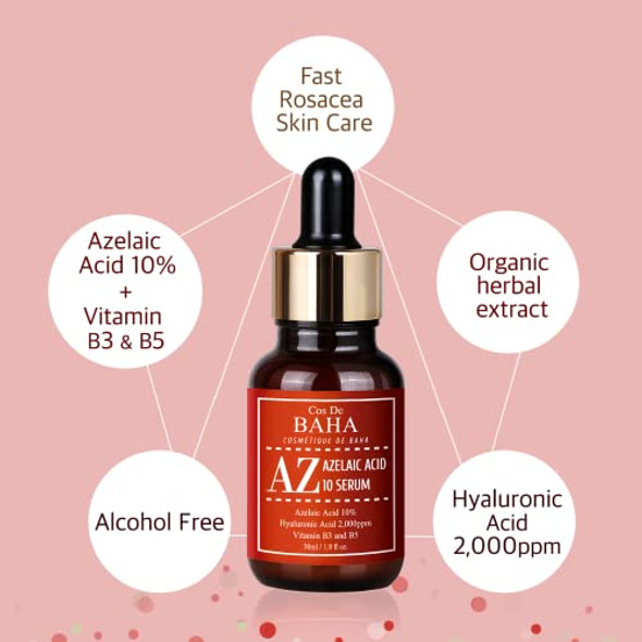 Premium Azelaic Acid 10% Facial Serum Advanced Formula With Niacinamide Panthenol & Hyaluronic Acid Professional Strength For Pores Uneven Skin Tone & Texture 5 Plant Extracts 1 Fl Oz (30Ml)