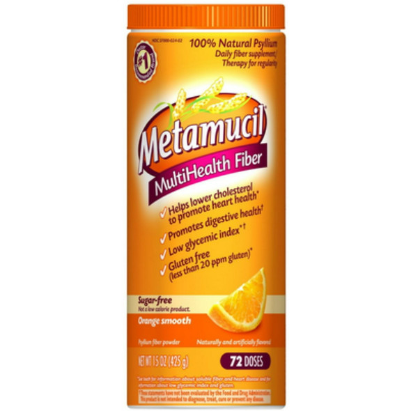 Metamucil Multihealth Fiber Powder, Sugar Free, Orange Smooth 15 Oz