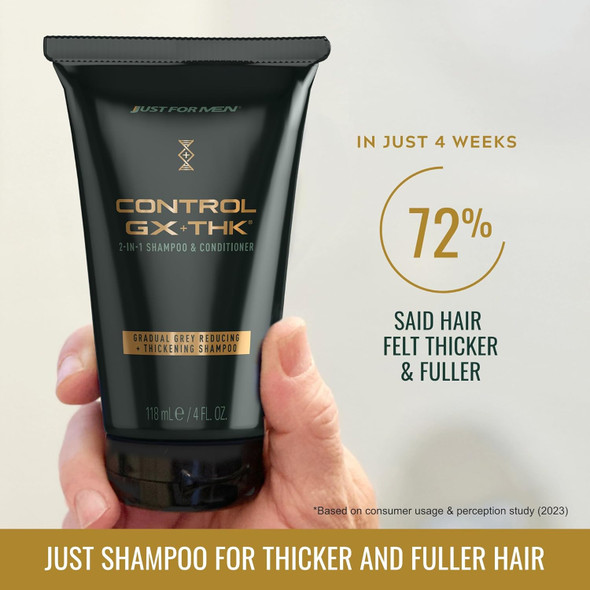 Just For Men Control Gx + Thk Thickening Shampoo And Conditioner With Grey Reduction Shampoo For Thinning Hair With Alpha Keratin Thickens Hair Up To 20% Works With Every Hair Texture 4 Oz