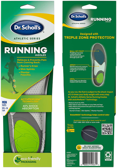 Dr. Scholl's Athletic Series Running Insoles for Men, Large, 1 Pair, Size 10.5-14