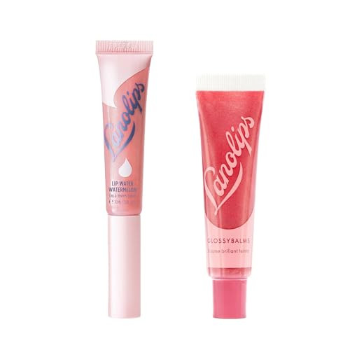 Lanolips Icons Duo Lanolin Lip Water Watermelon Clear Hyaluronic Acid Balm (10Ml) + Candy Glossybalm Ultra Hydrating Tinted Gloss For Dry Chapped Cracked Lips (12.5G)